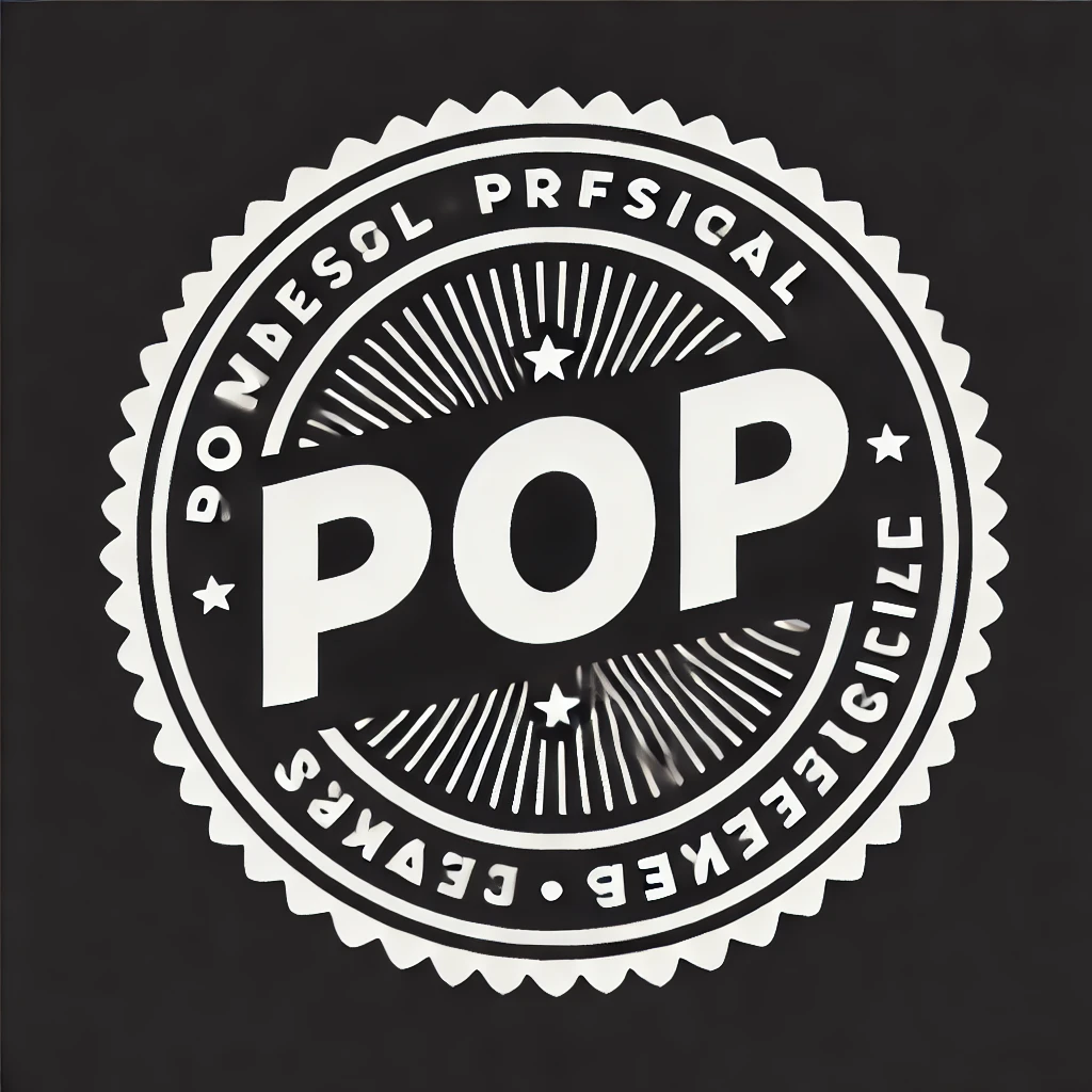 DALL·E 2025-02-11 18.14.22 - A round seal with a completely black background and bold white text that says 'Pop'. The design is simple, professional, and highly readable, ensuring