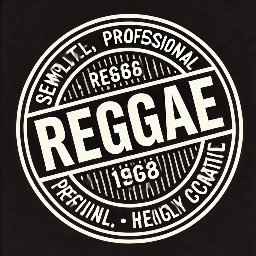 DALL·E 2025-02-11 18.14.32 - A round seal with a completely black background and bold white text that says 'Reggae'. The design is simple, professional, and highly readable, ensur