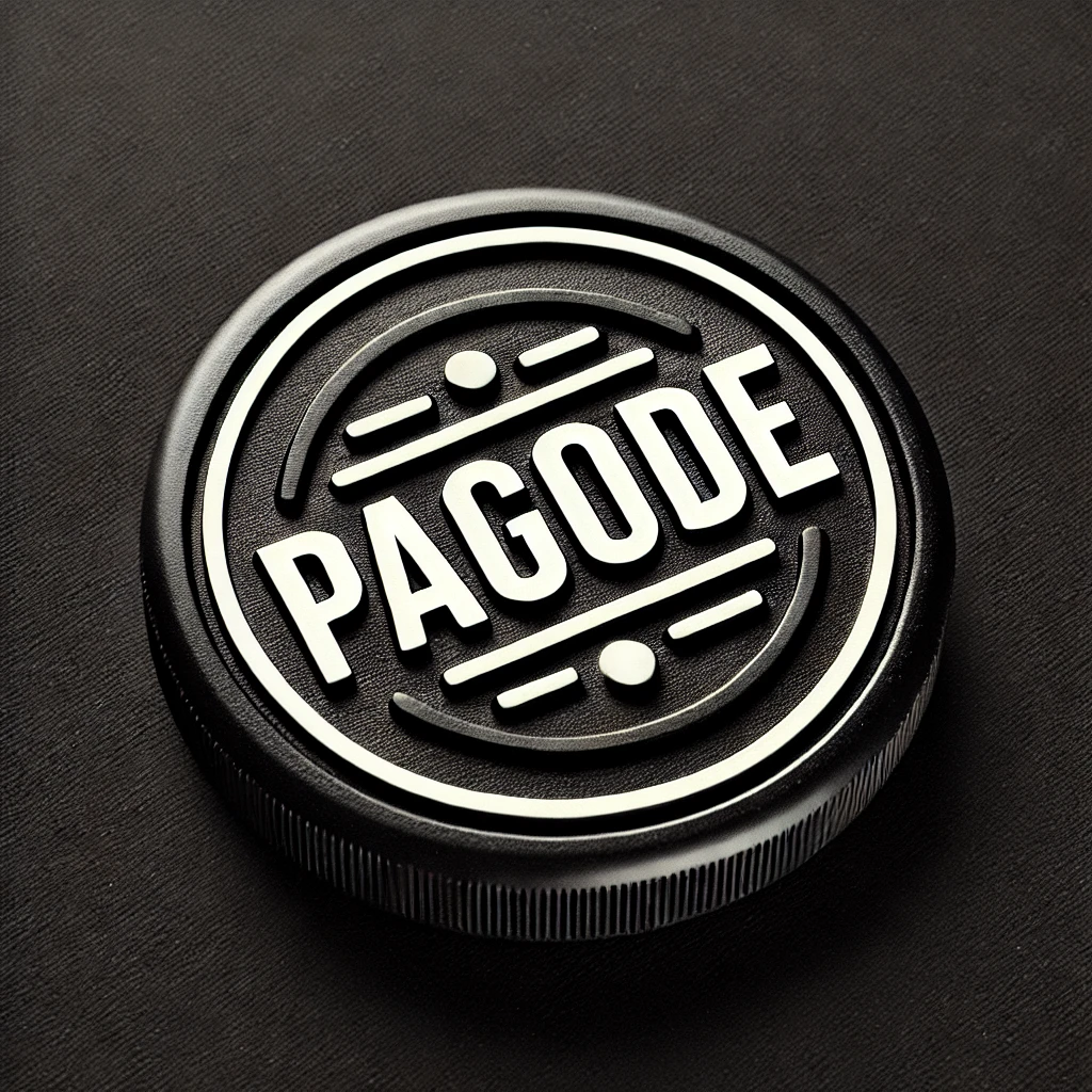 DALL·E 2025-02-11 18.15.45 - A round black seal with bold white text that says 'Pagode'. The background is completely black, and the text is in a clean, professional, and highly r