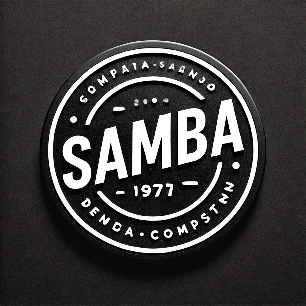 DALL·E 2025-02-11 18.16.03 - A round black seal with bold white text that says 'Samba'. The background is completely black, and the text is in a clean, professional, and highly re